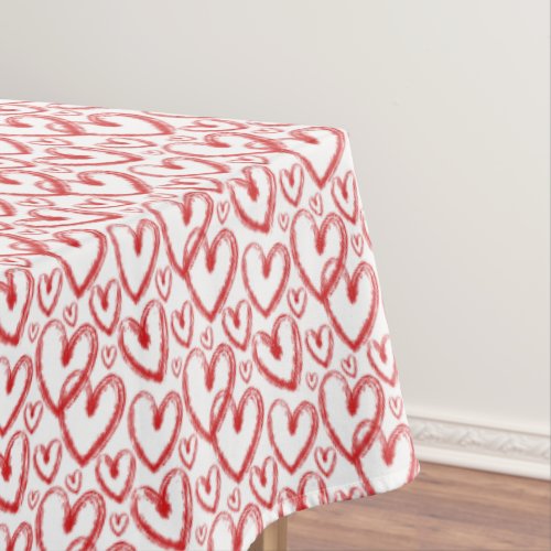 Modern Brush Heart Red White Pattern Tablecloth