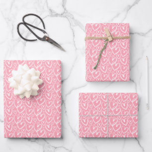 Modern Brush Heart White Pink Pattern Wrapping Paper Sheets