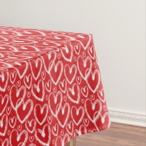 Modern Brush Heart White Red Pattern Tablecloth