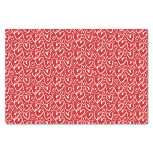 Modern Brush Heart White Red Pattern Tissue Paper