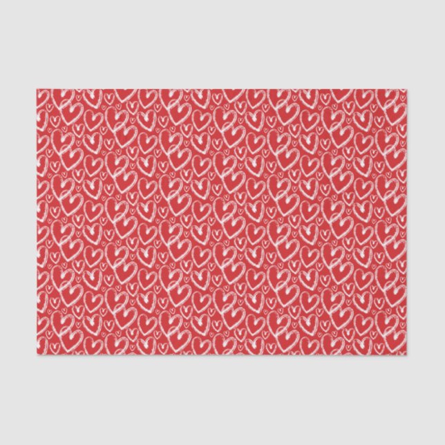 Modern Brush Heart White Red Pattern Tissue Paper (Front)