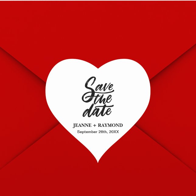 Modern Brush Lettered Custom Wedding Save the Date Heart Sticker (Custom wedding heart sticker creates a stylish touch for invitation envelopes.)