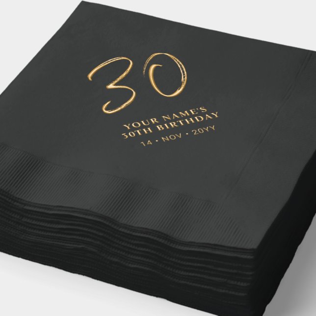 Modern Brush Lettering 30th Birthday Party Foil Napkins (Detail)