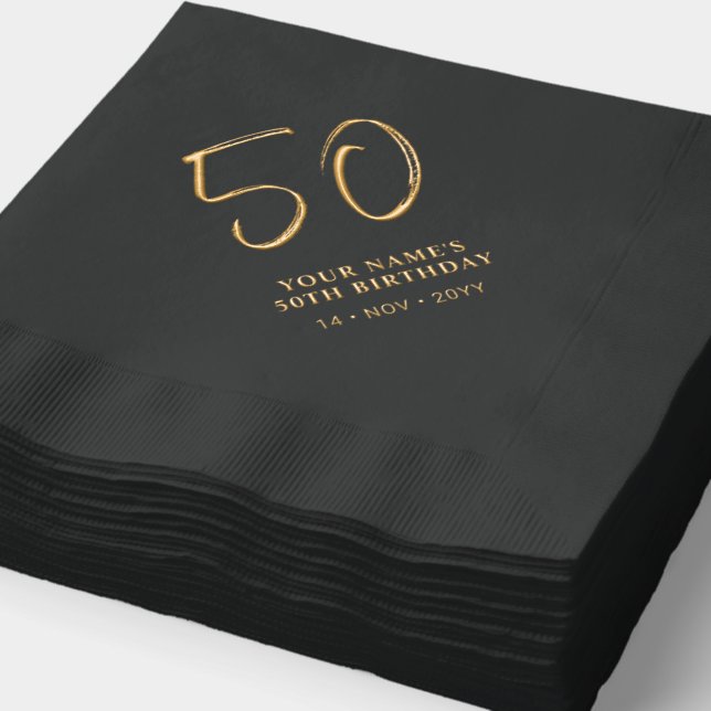 Modern Brush Lettering 50th Birthday Party Foil Napkins (Detail)