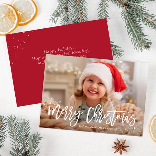 modern brush lettering holiday photo card