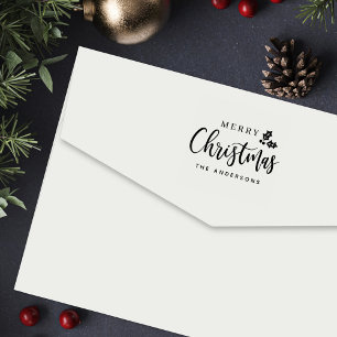 Modern Brush Merry Christmas Holly Family Self-inking Stamp