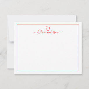 Modern Brush Red Heart Personalized Note Card