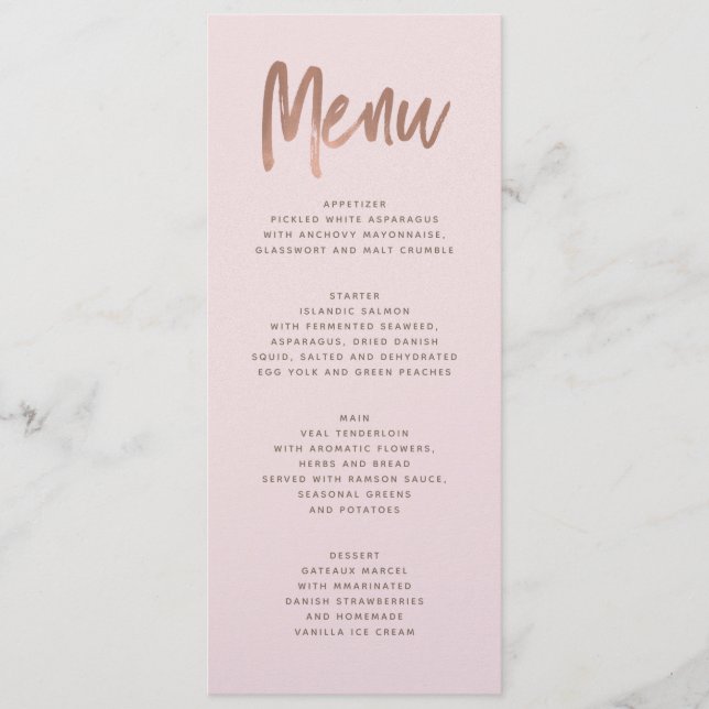 Modern Brush Rose Gold Wedding Menu (Front)