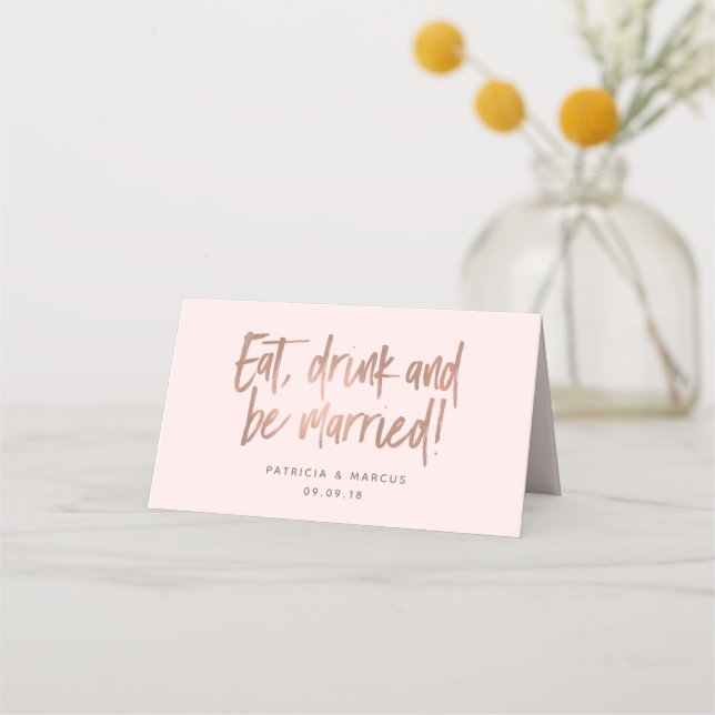 Modern Brush Rose Gold Wedding Place Card (Front)