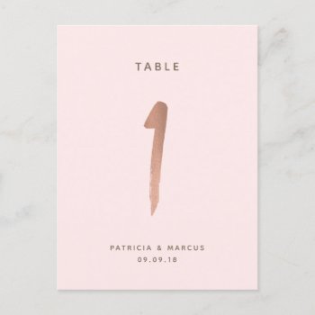 Modern Brush Rose Gold Wedding Table Number 1 by spinsugar at Zazzle