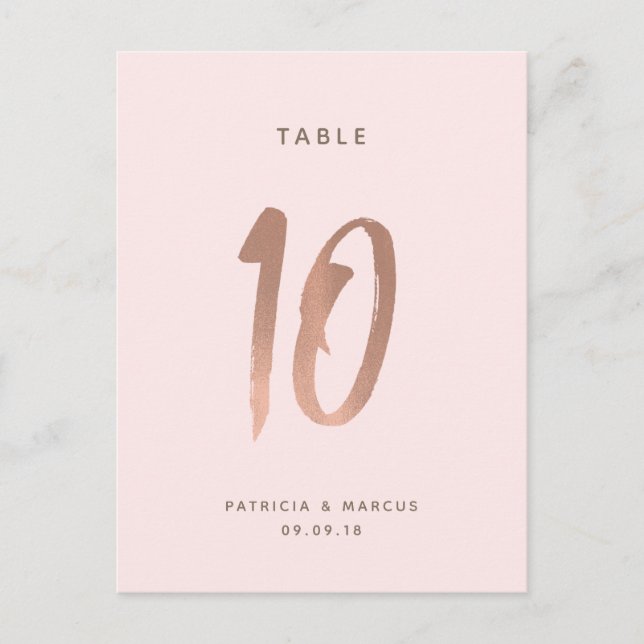 Modern Brush Rose Gold Wedding Table number 10 (Front)