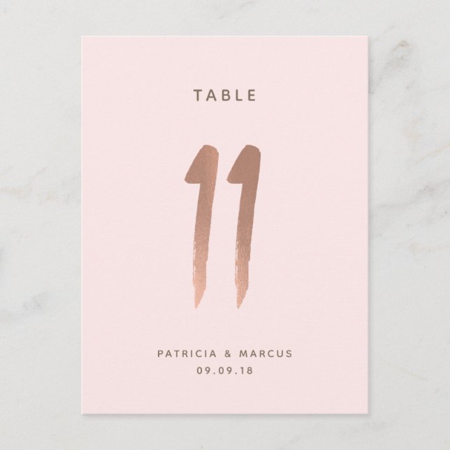 Modern Brush Rose Gold Wedding Table number 11 (Front)