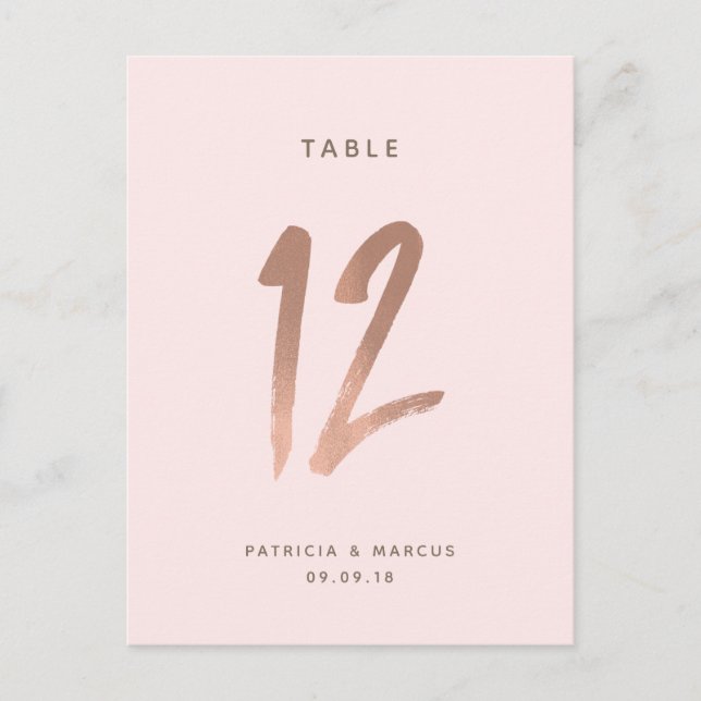 Modern Brush Rose Gold Wedding Table number 12 (Front)