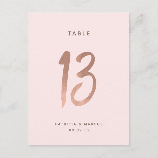 Modern Brush Rose Gold Wedding Table number 13 (Front)