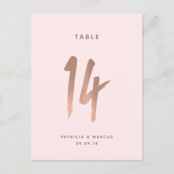 Modern Brush Rose Gold Wedding Table Number 14 by spinsugar at Zazzle