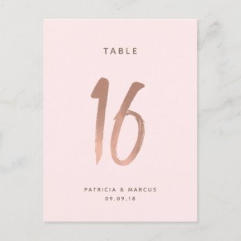 Modern Brush Rose Gold Wedding Table Number 16 by spinsugar at Zazzle