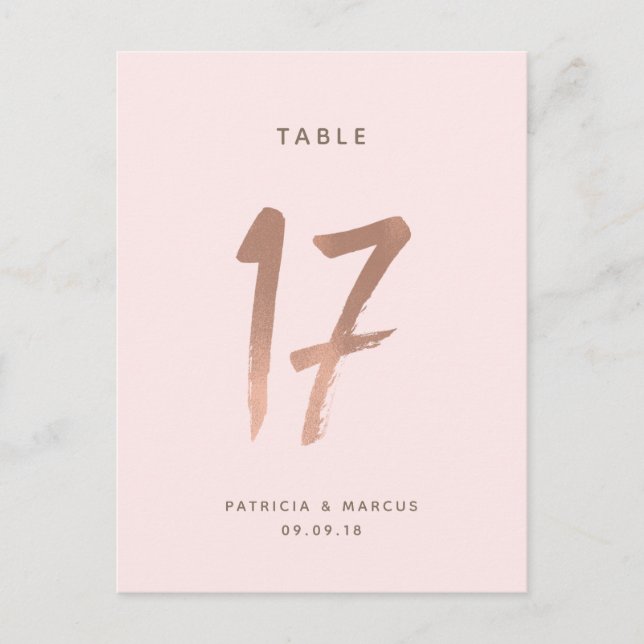 Modern Brush Rose Gold Wedding Table number 17 (Front)