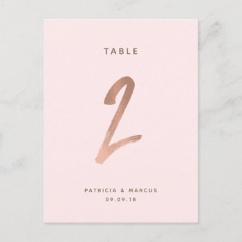 Modern Brush Rose Gold Wedding Table Number 2 by spinsugar at Zazzle