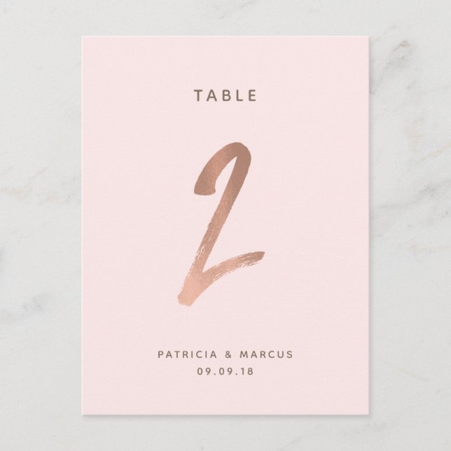 Modern Brush Rose Gold Wedding Table number 2 (Front)
