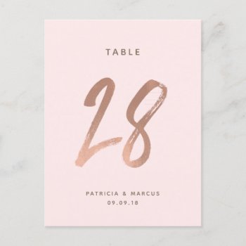 Modern Brush Rose Gold Wedding Table Number 28 by spinsugar at Zazzle