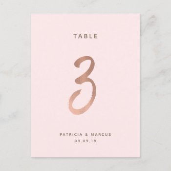 Modern Brush Rose Gold Wedding Table Number 3 by spinsugar at Zazzle