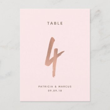 Modern Brush Rose Gold Wedding Table Number 4 by spinsugar at Zazzle