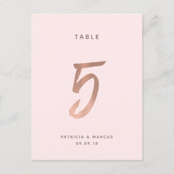 Modern Brush Rose Gold Wedding Table Number 5 by spinsugar at Zazzle