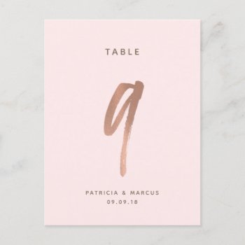 Modern Brush Rose Gold Wedding Table Number 9 by spinsugar at Zazzle