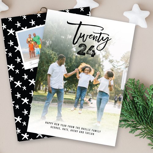 Modern Brush Script 2024 Typography New Year Photo Holiday Card