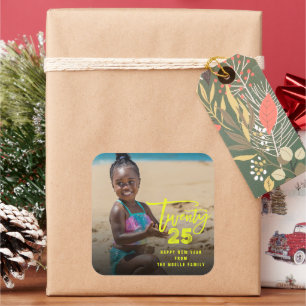 Modern Brush Script 2025 Typography New Year Photo Square Sticker