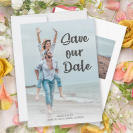 Modern Brush Script 2 Photo Wedding Save Date Save The Date