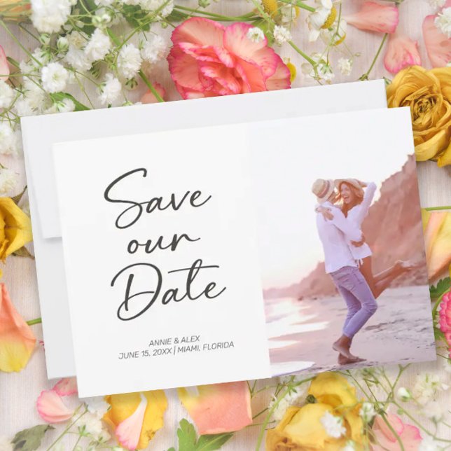 Modern Brush Script 2 Photo Wedding  Save The Date (Creator Uploaded)