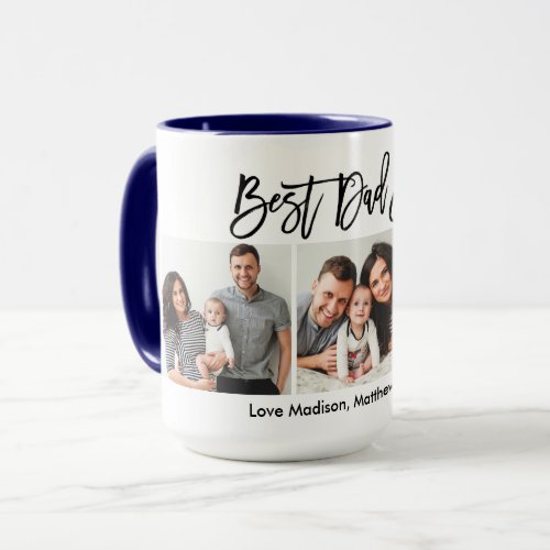 Modern Brush Script 3 Photo Best Dad Ever Blue Mug