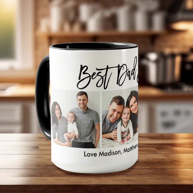 Dad Script Mug Modern Brush Script 3 Photo Best Dad Ever Mug | Zazzle