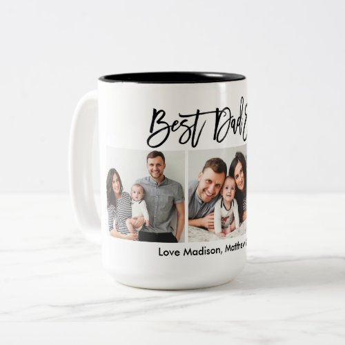 Modern Brush Script 3 Photo Best Dad Ever Two_Tone Coffee Mug