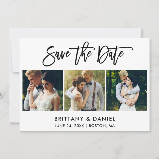 Modern Brush Script 3 Photo Save The Date (Front)