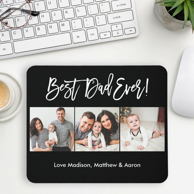 Modern Brush Script 3 Photos Best Dad Ever Mouse Pad (Customize to change your personalized text size or text style.)