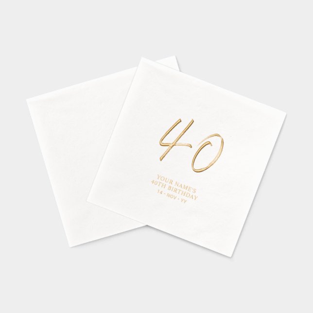 Modern Brush Script 40th Birthday Party Foil Napkins (Back)