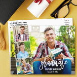 Modern Brush Script 4 Photo Graduation Postcard<br><div class="desc">Modern Brush Script Graduate 4 Photo Graduation Announcement Postcard</div>
