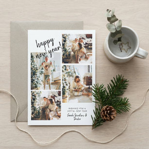 Modern Brush Script 4 Photo Happy New Year Holiday Card