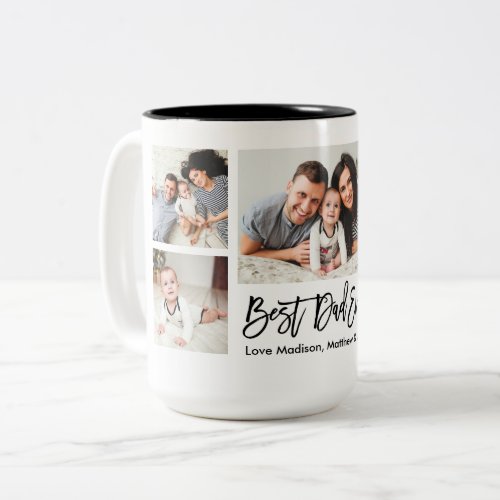 Modern Brush Script 5 Photo Best Dad Ever  Two_Tone Coffee Mug