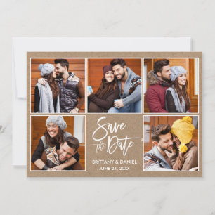 Modern Brush Script 5 Photo Kraft Save The Date