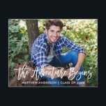 Modern Brush Script Adventure Begins Graduation Postcard<br><div class="desc">Modern Brush Script The Adventure Begins Graduate Photo Graduation Announcement Postcard</div>