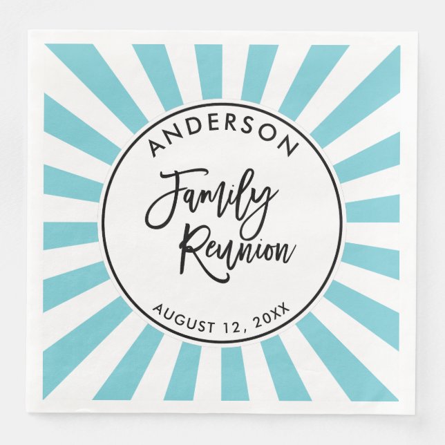 Modern Brush Script and Stripes Family Reunion Paper Dinner Napkins (Front)