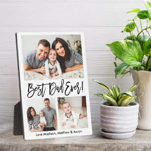Modern Brush Script Best Dad Ever 3 Photo Plaque