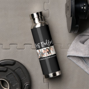 Modern Brush Script Best Dad Ever 3 Photo Water Bottle