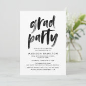 Modern Brush Script Black and White Grad Party Invitation (Standing Front)