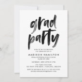 Modern Brush Script Black and White Grad Party Invitation (Front)