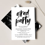 Modern Brush Script Black and White Grad Party Invitation<br><div class="desc">Invite guests to celebrate the grad with our modern graduation party invites! The trendy graduation party invitations feature "grad party" in a black painted brush font. Personalize the creative graduation party invites by adding the graduate's name, school name, graduation year, and graduation party details. The invites reverse to display a...</div>