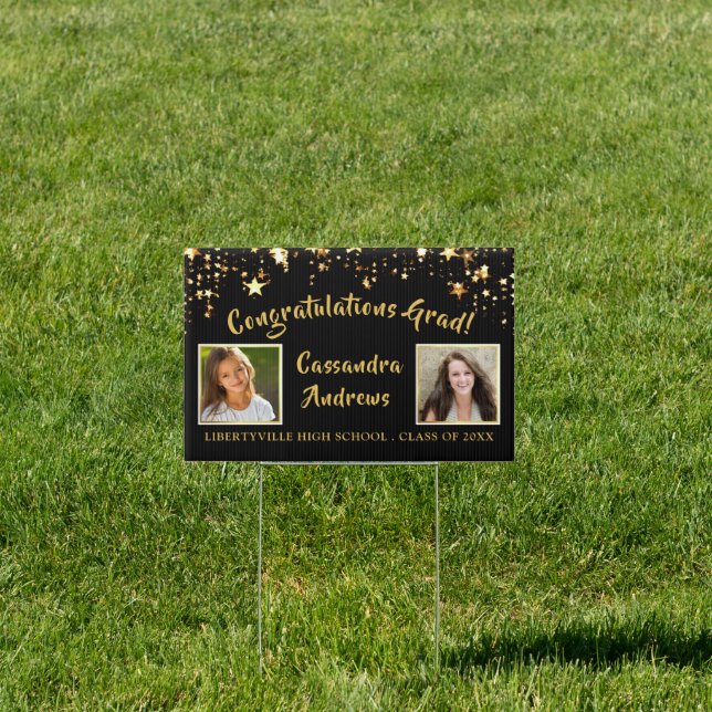 Modern Brush Script Black Gold Stars Photo Sign (Insitu)